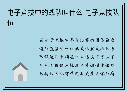 电子竞技中的战队叫什么 电子竞技队伍